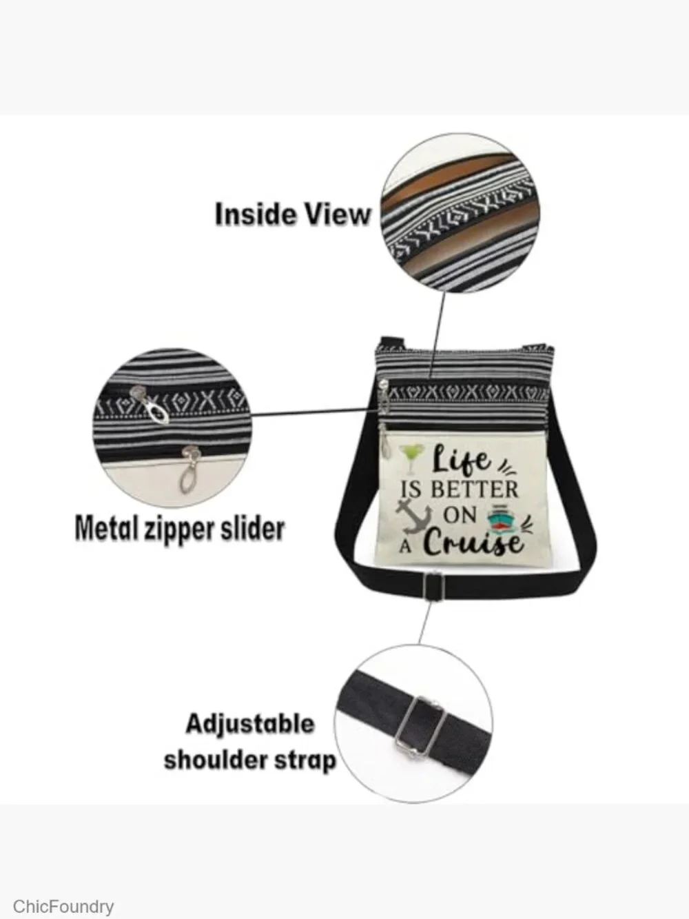 Crossbody Messenger Bag Adjustable Strap Cruise Print Travel Gift